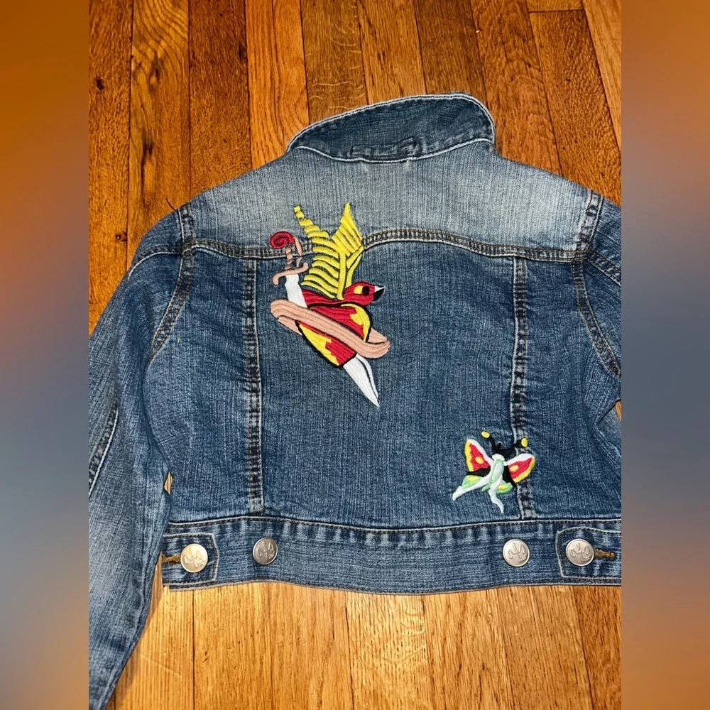 ZOA GRAND JEANS vintage Kids Blue Denim Jacket with Colorful Embroidery